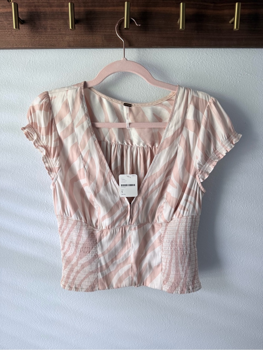 Free people show me love peach and white zebra stripe satin top size S new